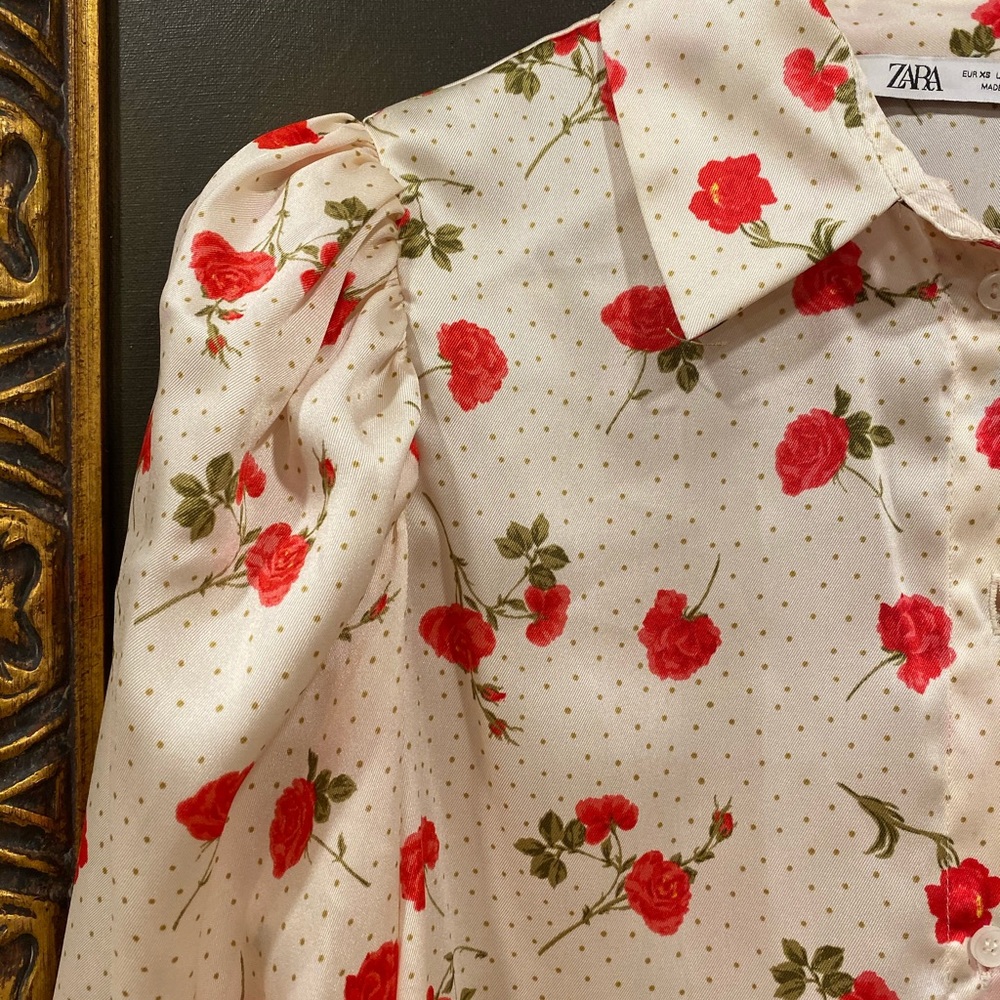 Zara floral silky blouse